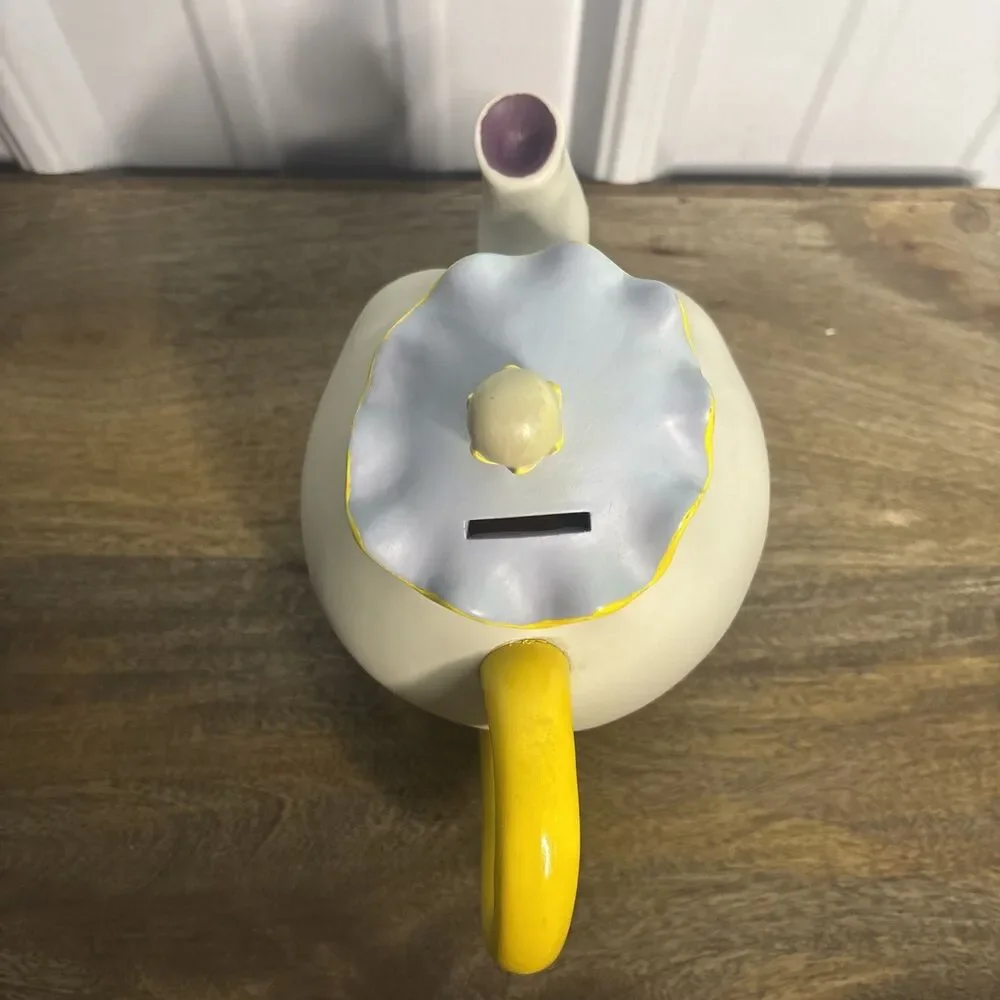Vtg Disney Beauty and the Beast Mrs Potts Teapot Coin Bank Plastic Piggy Bank